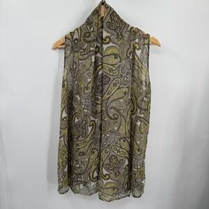Vtg INC 100% Silk Shawl Womens 12 Green Paisley Layer Asymmetric Open Front